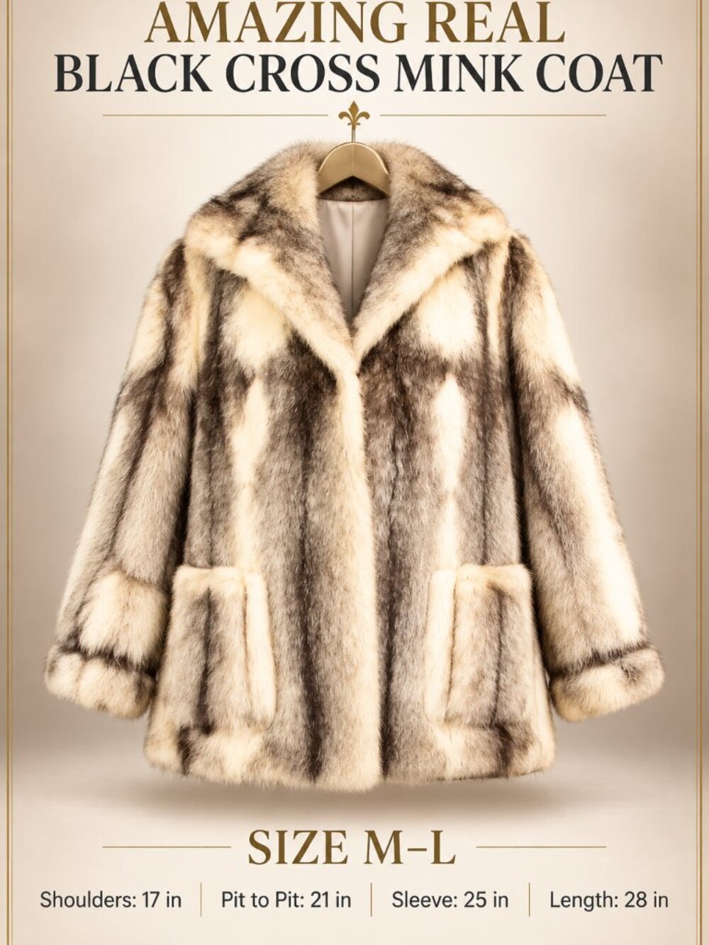 Stunning Real Black Cross Mink Fur Coat Jacket M-L